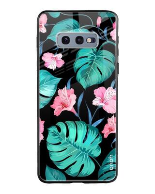 Shop Qrioh Tropical Leaves & Pink Flowers Glass case for Samsung Galaxy S10E-Front