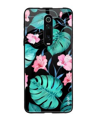 Shop Qrioh Xiaomi Redmi K20 Pro Tropical Leaves & Pink Flowers Glass Case-Front
