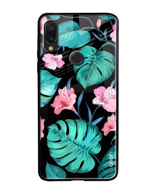Shop Qrioh Xiaomi Redmi Note 7 Pro Tropical Leaves & Pink Flowers Glass Case-Front