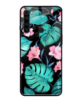 Shop Qrioh Xiaomi Redmi Note 8 Tropical Leaves & Pink Flowers Glass case-Front