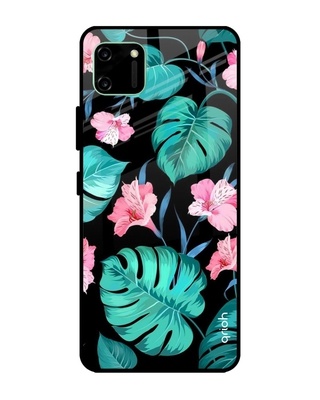 Shop Qrioh Tropical Leaves & Pink Flowers Glass case for Realme C11-Front