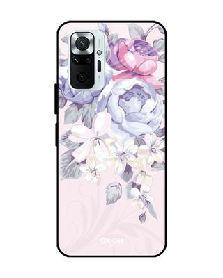 Shop Qrioh Elegant Floral Glass Case for Xiaomi Redmi Note 10 Pro-Front