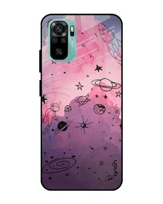 Shop Qrioh Space Doodles Glass Case for Xiaomi Redmi Note 10-Front