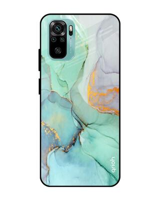 Shop Qrioh Green Marble Glass Case for Xiaomi Redmi Note 10S-Front