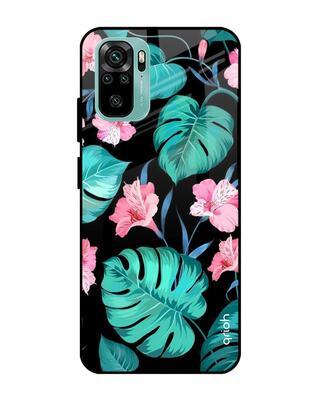 Shop Qrioh Tropical Leaves & Pink Flowers Glass Case for Xiaomi Redmi Note 10S-Front