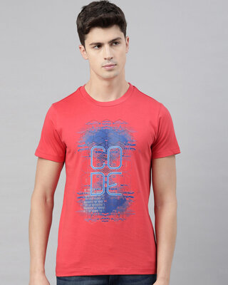 Shop QUANCIOUS Mens Plus Size Coral Organic Cotton Half Sleeves T-Shirt-Front