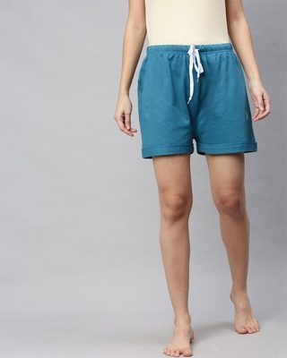 Shop Quarantine Blue Solid Shorts-Front