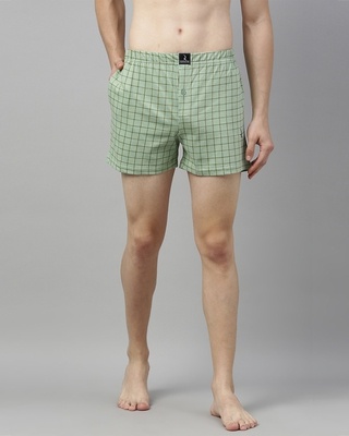 Shop Quarantine Green Checked Boxer-Front