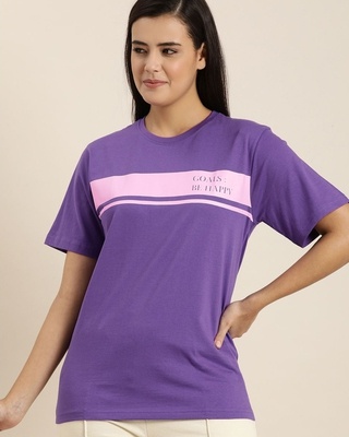 Shop Quarantine Purple Colourblocked T-Shirt-Front