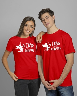 Shop Red I'll Be Your Cupid Typography Cotton T-shirt (Pack of 2)-Front