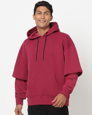 Shop Red Plum Layered Sweatshirt Hoodie-Front