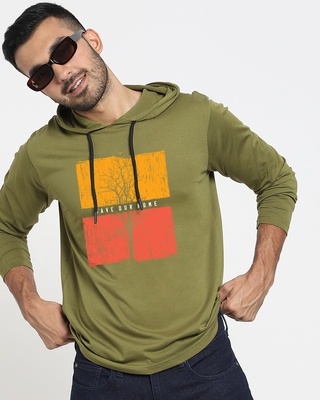 Shop Men's Olive Save Our Home Hoodie T-shirt-Front