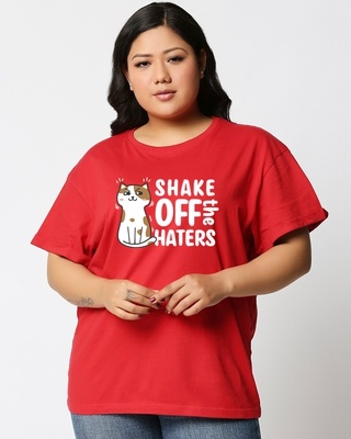 Shop Women's Red Shake Off The Haters Graphic Printed Plus Size Boyfriend T-shirt-Front