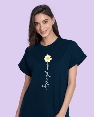 Shop Simplicity Daisy Boyfriend T-Shirt Navy Blue-Front