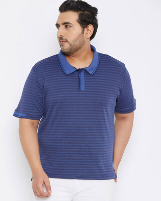 Shop Plus Size Men's Stylish Striped Half Sleeve Casual T-Shirt-Front