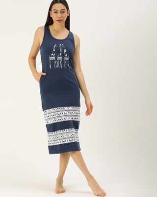 Shop Women's Blue Giraf Melange Nightdress-Front