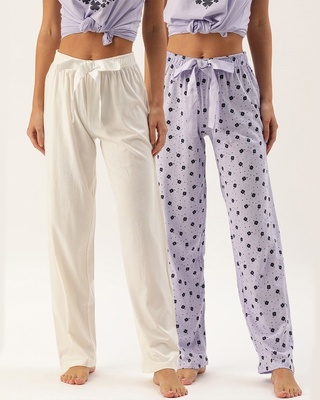 Shop Slumber Jill Pack of 2 Lounge Pants - AOP Lavender and Solid Snow White-Front