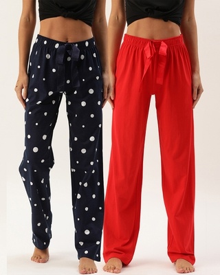 Shop Slumber Jill Pack of 2 Lounge Pants - AOP Navy and Solid Red-Front