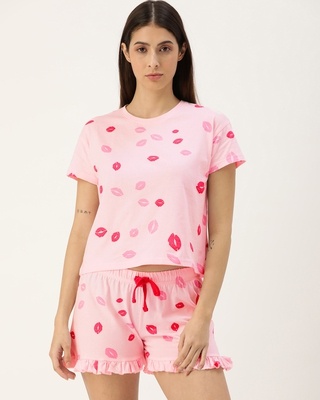 Shop Women's Pink marshmallow Shorts set-Front