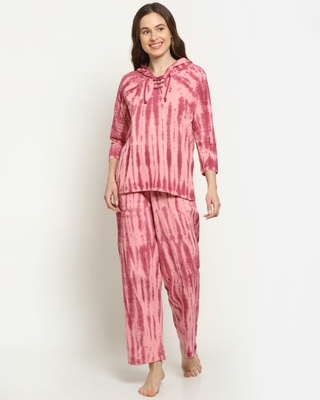 Shop Women's Pink Tie&Dye Pyjama Set-Front