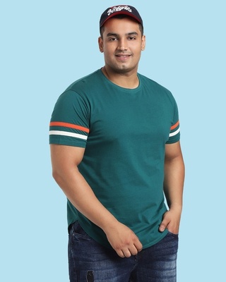 Shop Snazzy Green Plus Size Sleeve Panel T-shirt For Men's-Front
