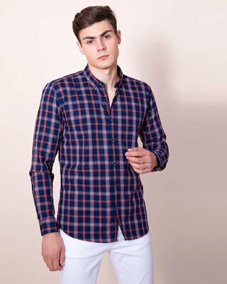 Shop Snitch 80's Small Navy Check Shirt-Front