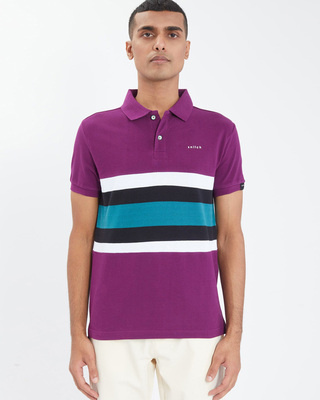 Shop Snitch Tyrian Purple Cut & Sew Knitted Polo T-Shirt-Front