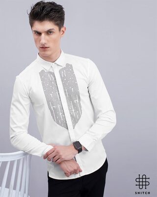Shop Snitch White Beaded Designer Shirt-Front