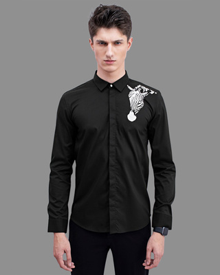 Shop Snitch Zebra Black Printed Shirt-Front