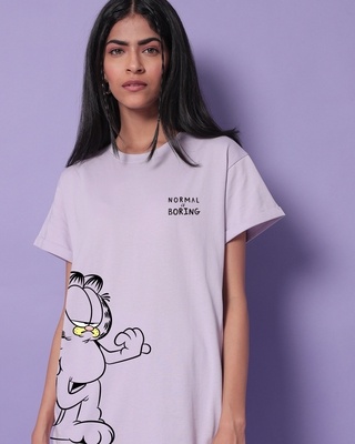 Shop Women's Purple So Normal is Boring Garfield Boyfriend T-shirt-Front