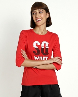 Shop So What Stars 3/4 Sleeve Round Neck T-Shirt-Front