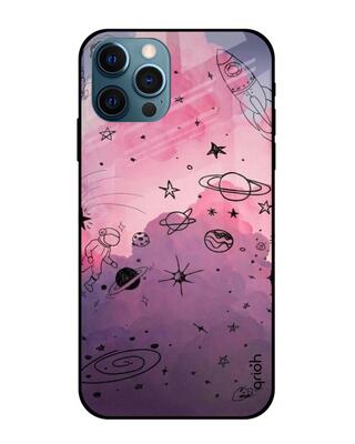 Shop Qrioh iPhone 12 Pro Max Space Doodles Glass Case-Front