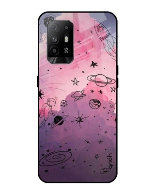 Shop Space Doodles Printed Premium Glass Cover for Oppo F19 Pro Plus (Shock Proof, Lightweight)-Front