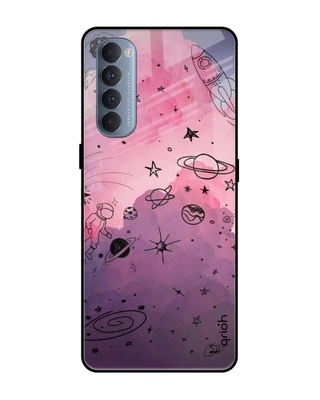 Shop Space Doodles Printed Premium Glass Cover for Oppo Reno 4 Pro (Shock Proof, Lightweight)-Front