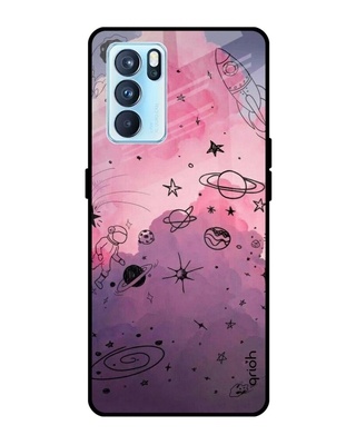 Shop Space Doodles Printed Premium Glass Cover for Oppo Reno 6 Pro (Shock Proof, Lightweight)-Front
