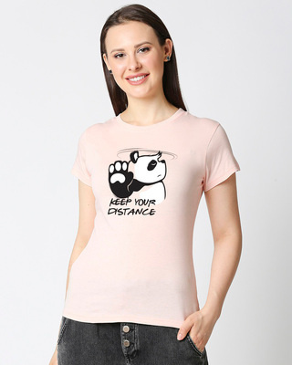 Shop Stay Away Panda Printed Half Sleeve Pink T-shirt-Front