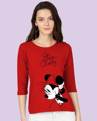 Shop Stay Classy Minnie Round Neck 3/4 Sleeve T-Shirt Bold Red (DL)-Front