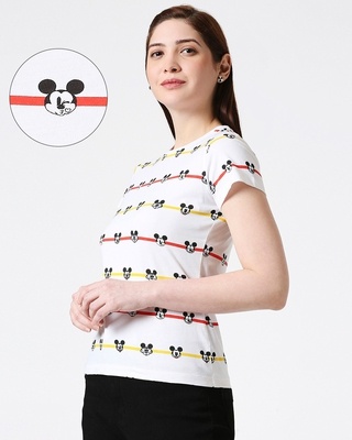 Shop Stripe Mickey Half Sleeves AOP T-Shirt-Front