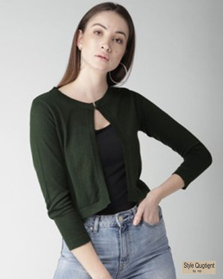 Shop Style Quotient Green Solid Crop Shrug-Front