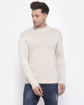 Shop Style Quotient Men Off-White Solid Pullover Sweater-Front