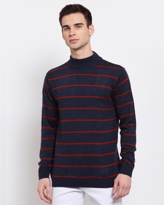 Shop Style Quotient Men's Blue Striped Regular Fit Sweater-Front