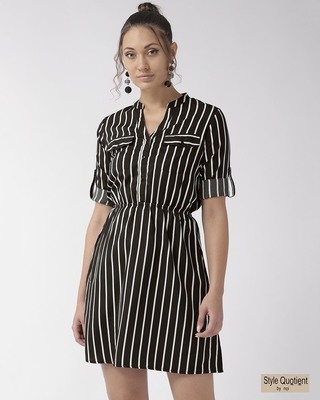 Shop Women's Striped A Line V Neck Dress-Front