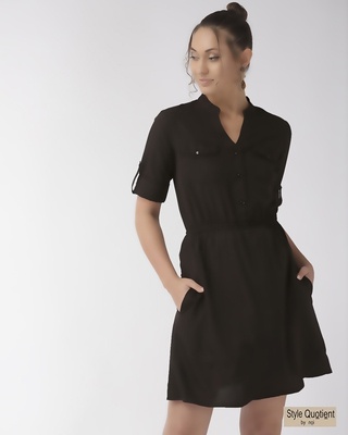 Shop Style Quotient Women Black Solid A-Line Dress Women's Black Solid A-Line Dress-Front