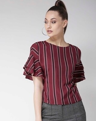 Shop Women's Burgundy & Black Striped Top-Front