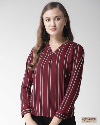 Shop Women's Burgundy Striped Top-Front