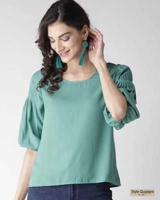 Shop Style Quotient Women Green Solid A-Line Top-Front