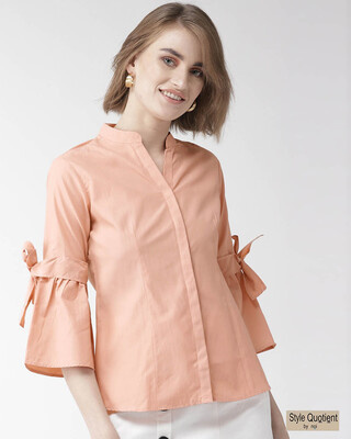 Shop Style Quotient Women Peach-Coloured Classic Regular Fit Solid Casual Shirt-Front