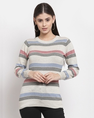 Shop Style Quotient Women's Multicolor Striped Regular Fit Sweater-Front