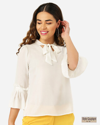 Shop Women's White Semi Sheer Solid Top-Front