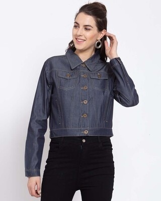 Shop Women's Blue Solid Denim Jacket-Front